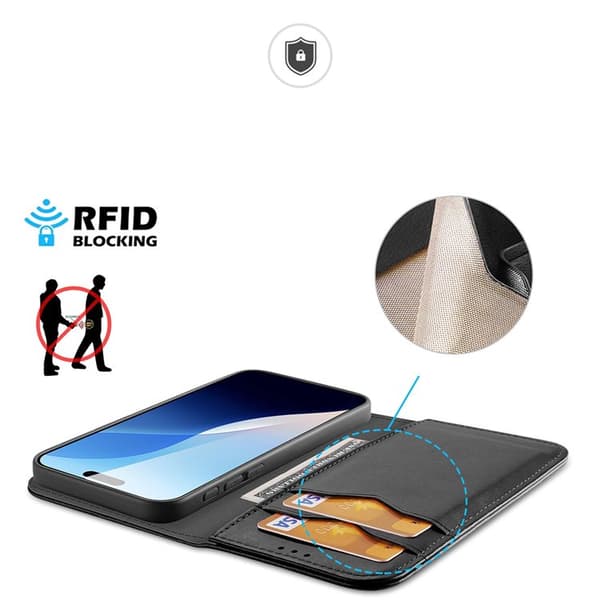 Dux Ducis iPhone 16 Pro Max Plånboksfodral Äkta Läder Hivo - Svart
