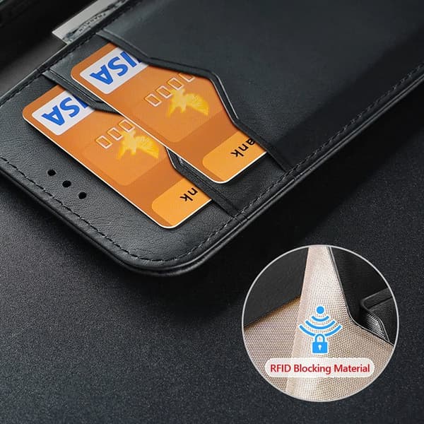 Dux Ducis iPhone 16 Pro Max Plånboksfodral Äkta Läder Hivo - Svart