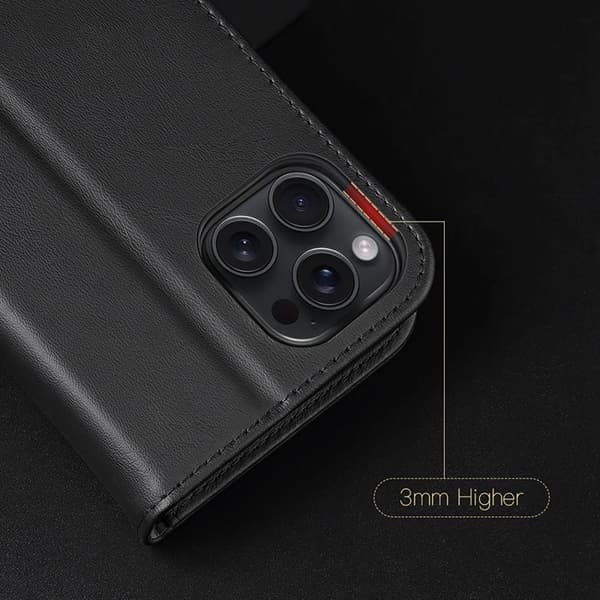 Dux Ducis iPhone 16 Pro Max Plånboksfodral Äkta Läder Hivo - Svart
