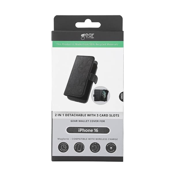GEAR iPhone 16 Plånboksfodral MagSafe 2-i-1 - Svart