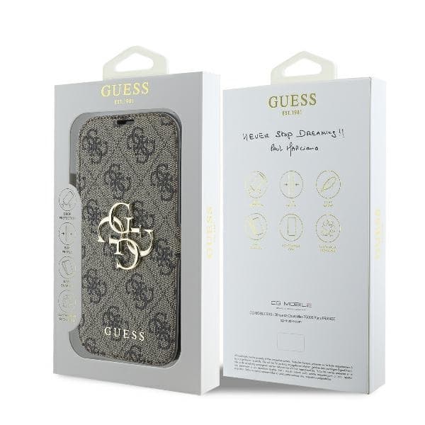 Guess iPhone 16 Plus Plånboksfodral 4G Metal Logo - Brun
