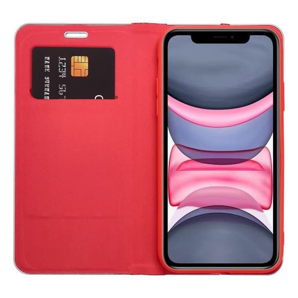 iPhone 16 Plus Plånboksfodral Luna Carbon - Röd