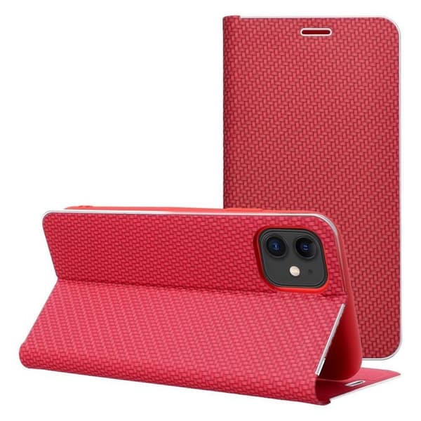 iPhone 16 Plus Plånboksfodral Luna Carbon - Röd
