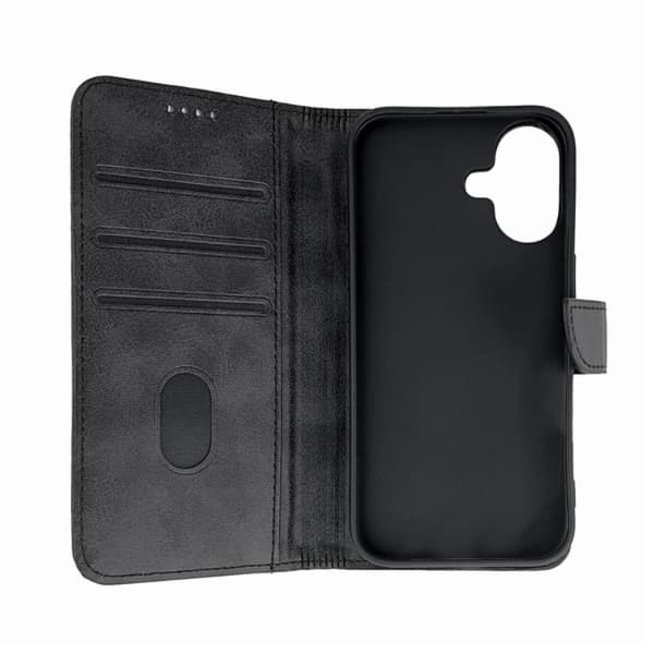 iPhone 16 Plånboksfodral Läder - Svart