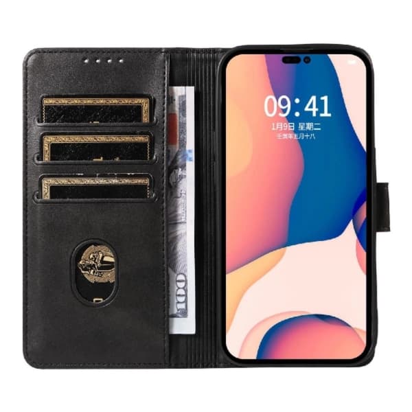 iPhone 16 Plånboksfodral Läder - Svart