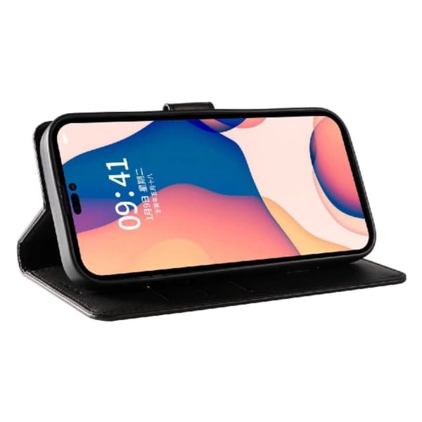 iPhone 16 Plånboksfodral Läder - Svart