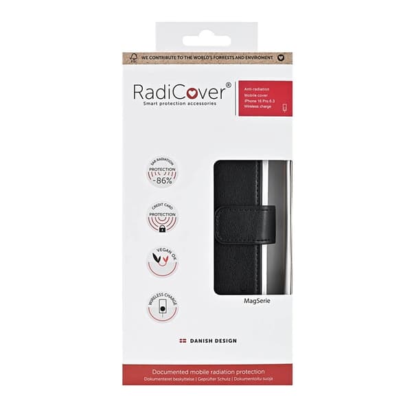 Radicover iPhone 16 Pro Plånboksfodral RFID Strålningsskydd - Svart