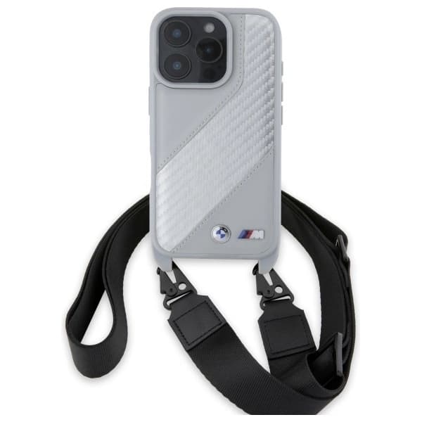 BMW iPhone 16 Pro Mobilskal Carbon Stripe & Strap - Grå