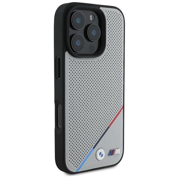 BMW iPhone 16 Pro Mobilskal MagSafe Perforated Tricolor - Grå