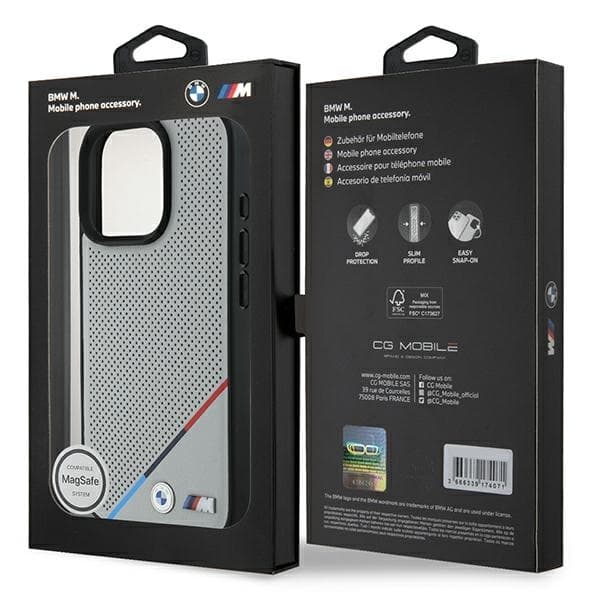 BMW iPhone 16 Pro Mobilskal MagSafe Perforated Tricolor - Grå
