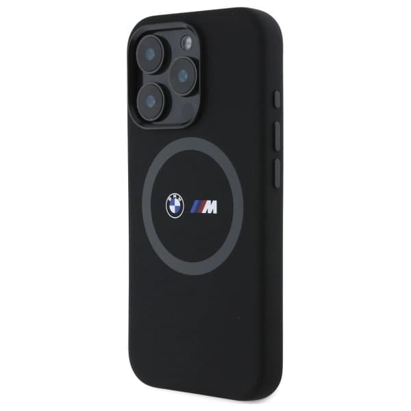 BMW iPhone 16 Pro Mobilskal MagSafe Silikon Printed Ring - Svart