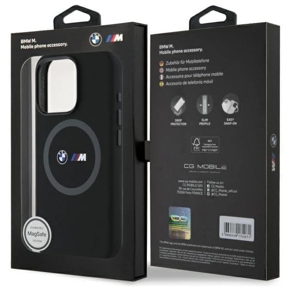 BMW iPhone 16 Pro Mobilskal MagSafe Silikon Printed Ring - Svart