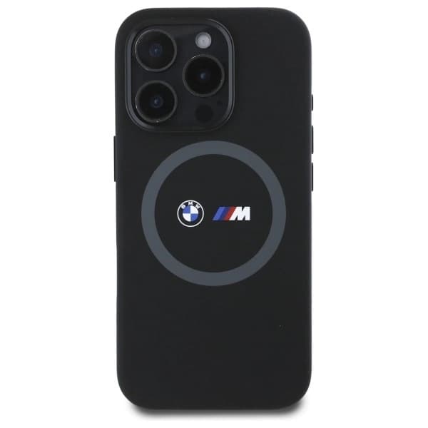 BMW iPhone 16 Pro Mobilskal MagSafe Silikon Printed Ring - Svart