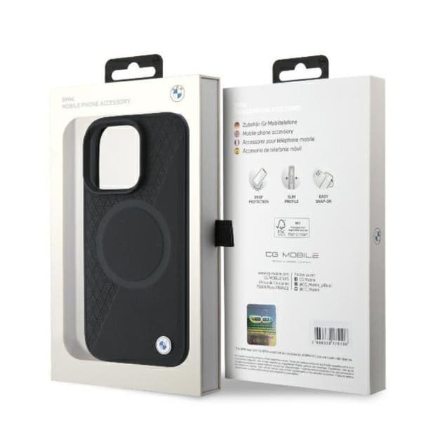 BMW iPhone 16 Pro Mobilskal MagSafe Sign Läder Half Textured Och Circle