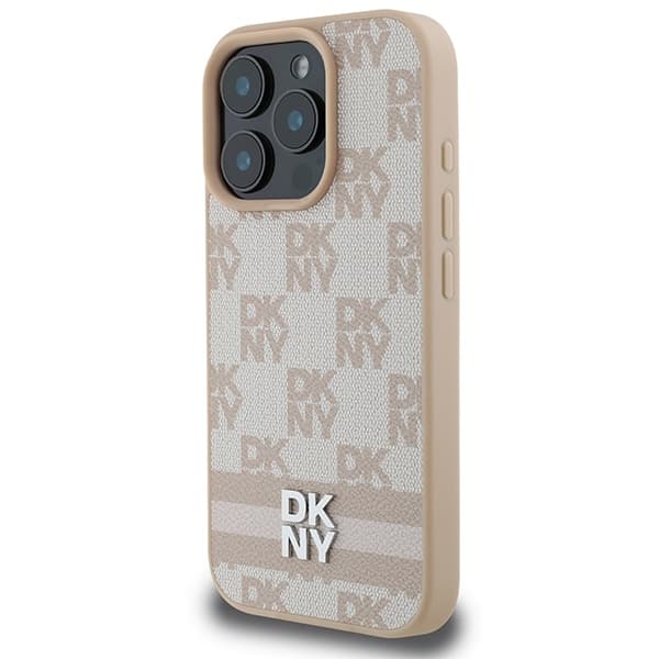 DKNY iPhone 16 Pro Mobilskal Checkered Pattern Printed Stripes - Rosa