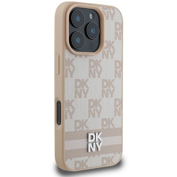 DKNY iPhone 16 Pro Mobilskal Checkered Pattern Printed Stripes - Rosa