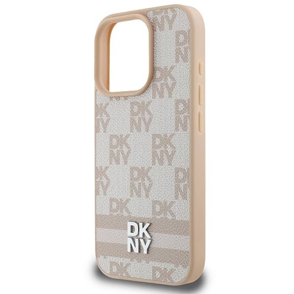 DKNY iPhone 16 Pro Mobilskal Checkered Pattern Printed Stripes - Rosa