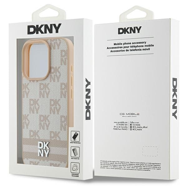DKNY iPhone 16 Pro Mobilskal Checkered Pattern Printed Stripes - Rosa