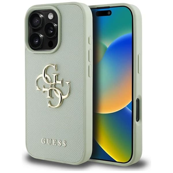 Guess iPhone 16 Pro Mobilskal Grained Big 4G Small Classic Logo - Grön