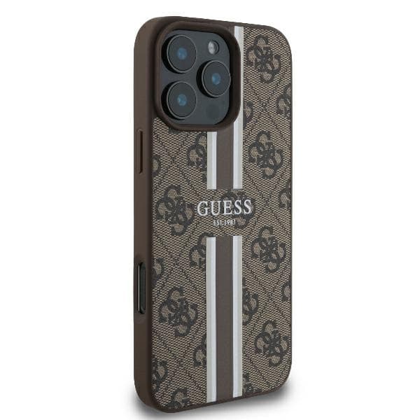 Guess iPhone 16 Pro Mobilskal MagSafe 4G Printed Stripes - Brun