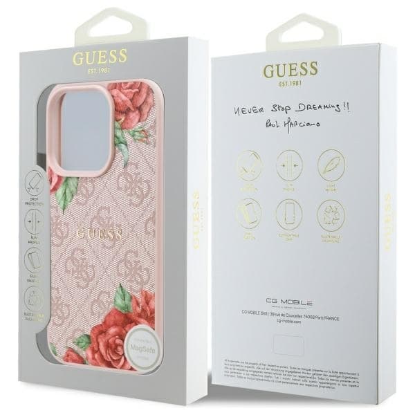 Guess iPhone 16 Pro Mobilskal MagSafe 4G Flowers Print - Rosa