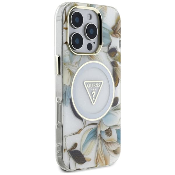 Guess iPhone 16 Pro Mobilskal Magsafe Glitter Flowers - Vit