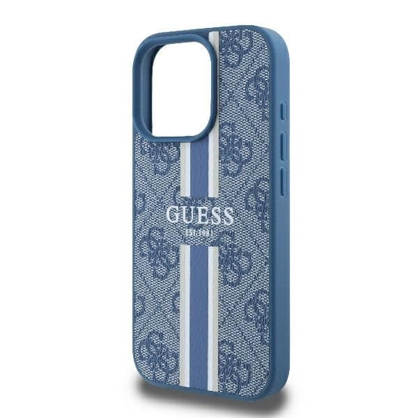 Guess iPhone 16 Pro Mobilskal MagSafe 4G Printed Stripes - Blå