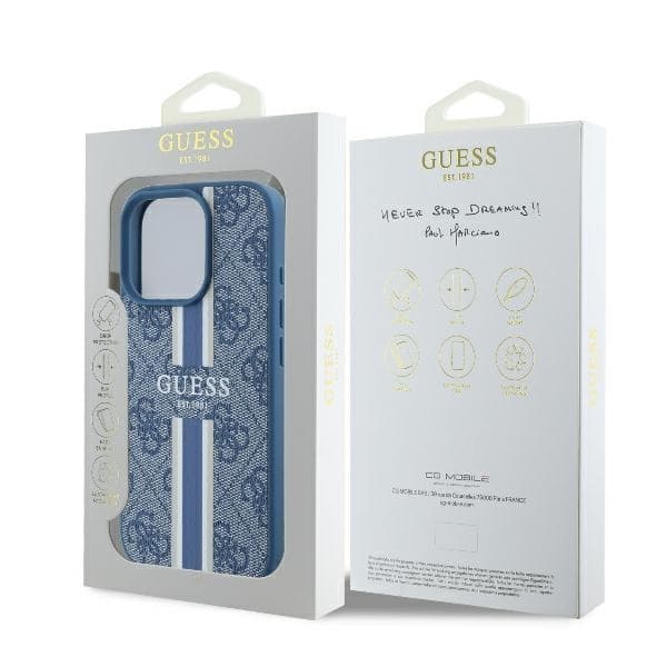 Guess iPhone 16 Pro Mobilskal MagSafe 4G Printed Stripes - Blå