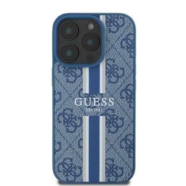 Guess iPhone 16 Pro Mobilskal MagSafe 4G Printed Stripes - Blå