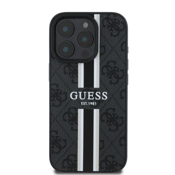 Guess iPhone 16 Pro Mobilskal MagSafe 4G Printed Stripes - Svart