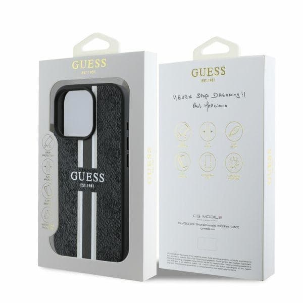 Guess iPhone 16 Pro Mobilskal MagSafe 4G Printed Stripes - Svart