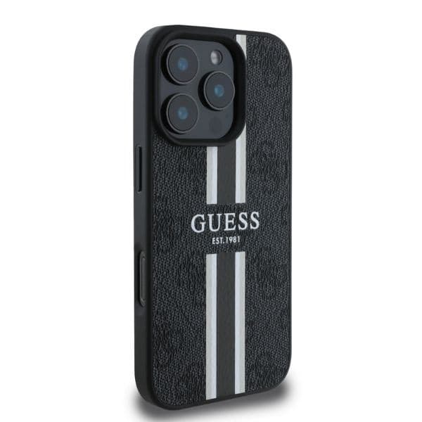 Guess iPhone 16 Pro Mobilskal MagSafe 4G Printed Stripes - Svart