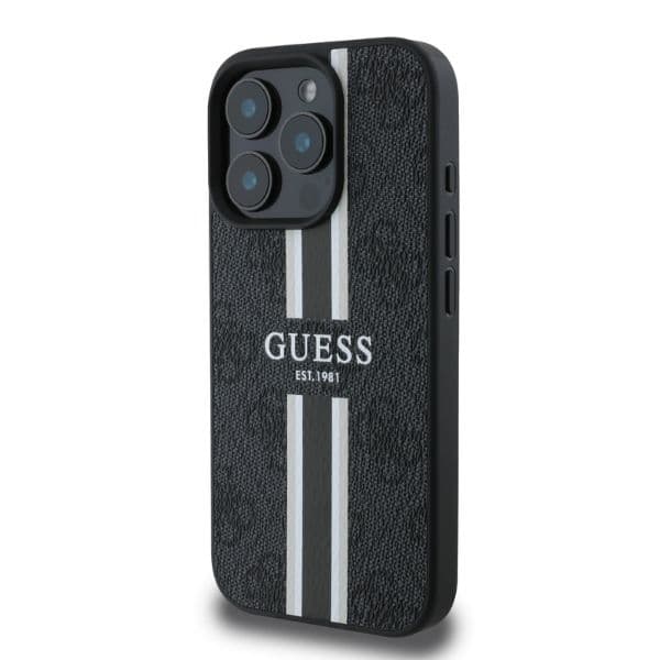 Guess iPhone 16 Pro Mobilskal MagSafe 4G Printed Stripes - Svart