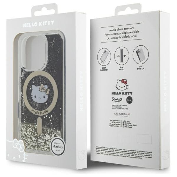 Hello Kitty iPhone 16 Pro Mobilskal MagSafe Liquid Glitter - Svart Guld