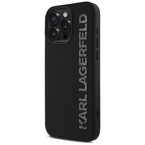 Karl Lagerfeld iPhone 16 Pro Mobilskal 3D Rubber Elongated Glitter - Svart