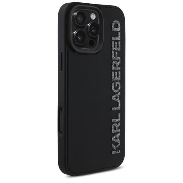 Karl Lagerfeld iPhone 16 Pro Mobilskal 3D Rubber Elongated Glitter - Svart