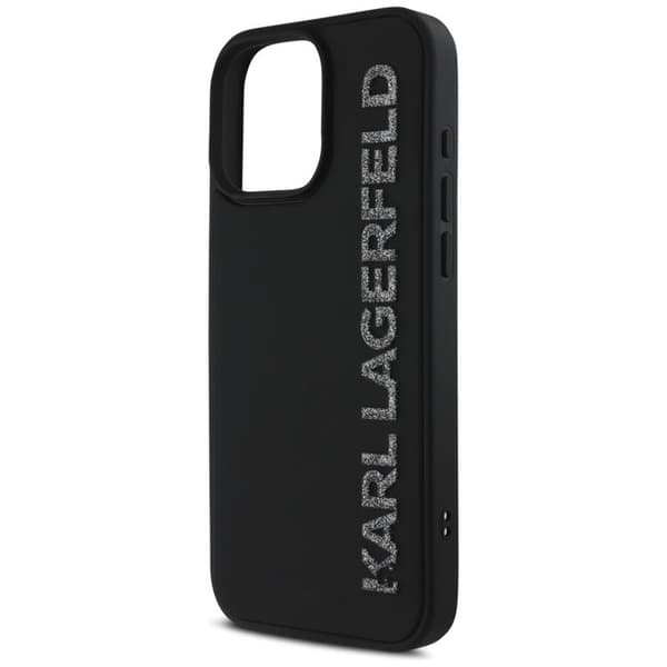 Karl Lagerfeld iPhone 16 Pro Mobilskal 3D Rubber Elongated Glitter - Svart