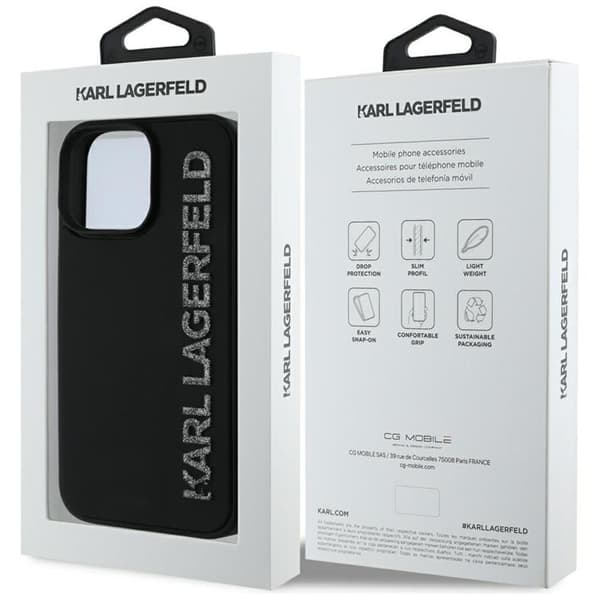 Karl Lagerfeld iPhone 16 Pro Mobilskal 3D Rubber Elongated Glitter - Svart