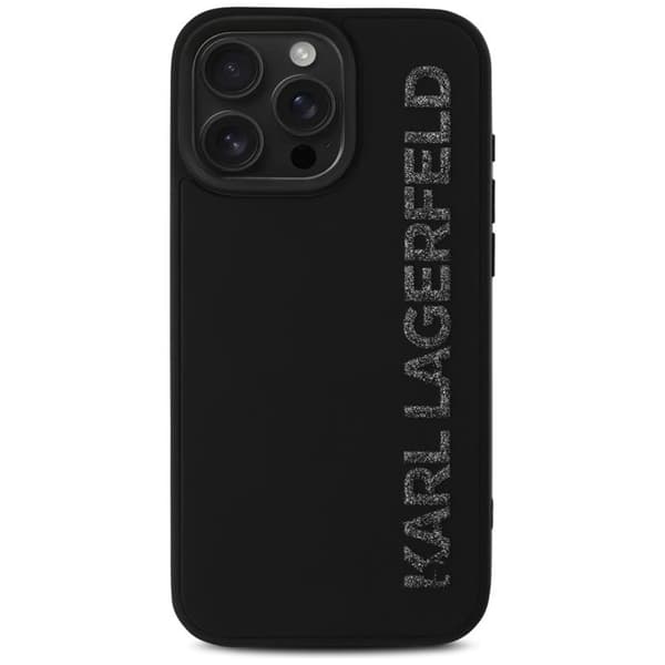Karl Lagerfeld iPhone 16 Pro Mobilskal 3D Rubber Elongated Glitter - Svart