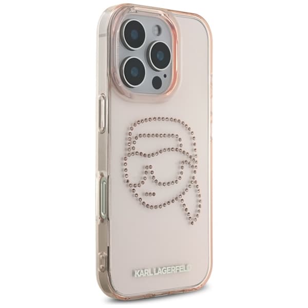 Karl Lagerfeld iPhone 16 Pro Mobilskal Rhinestones Karl Head - Rosa