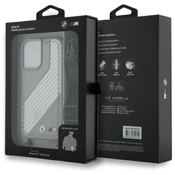 BMW iPhone 16 Mobilskal Carbon Stripe & Strap - Grå