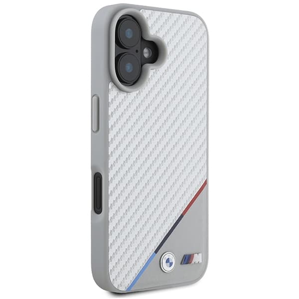 BMW iPhone 16 Mobilskal MagSafe Carbon Tricolor Line - Grå