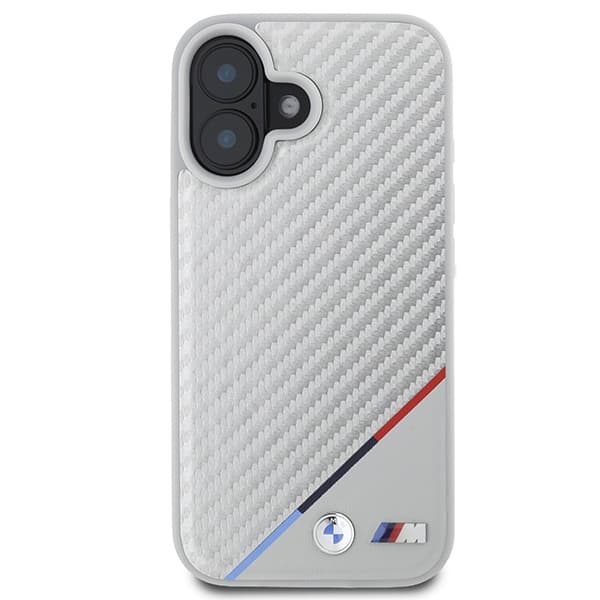 BMW iPhone 16 Mobilskal MagSafe Carbon Tricolor Line - Grå