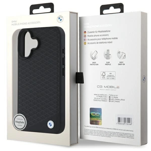 BMW iPhone 16 Mobilskal MagSafe Diamond Metal Logo - Svart