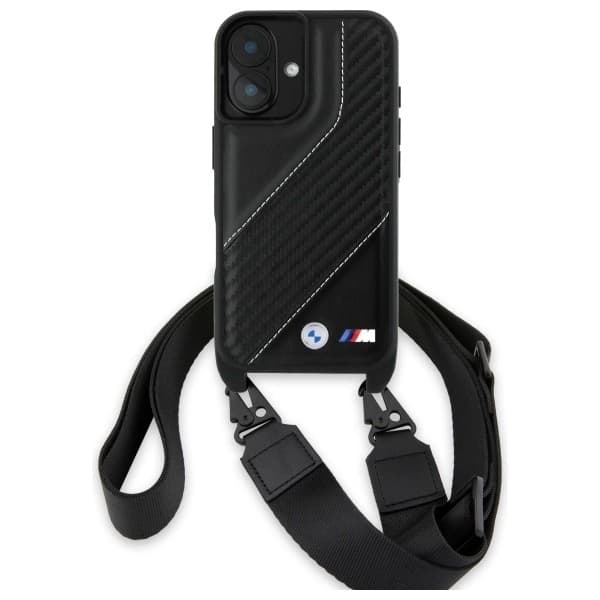 BMW iPhone 16 Mobilskal Carbon Stripe & Strap - Svart