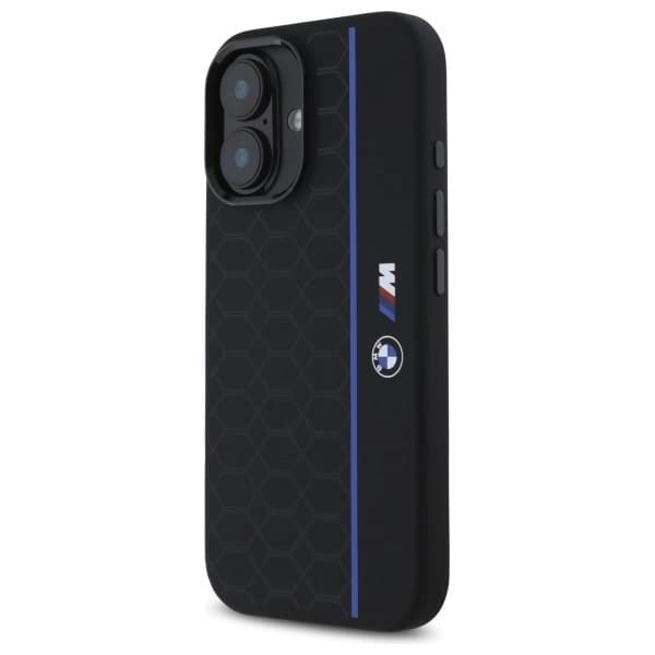 BMW iPhone 16 Mobilskal MagSafe Silikon Hexagon Blå Line