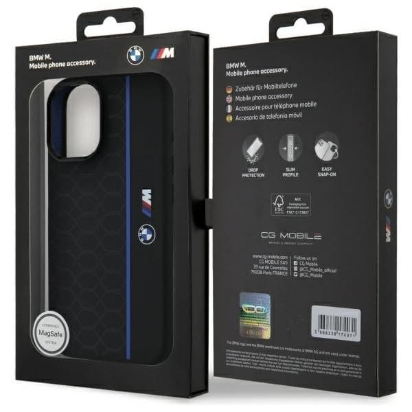 BMW iPhone 16 Mobilskal MagSafe Silikon Hexagon Blå Line
