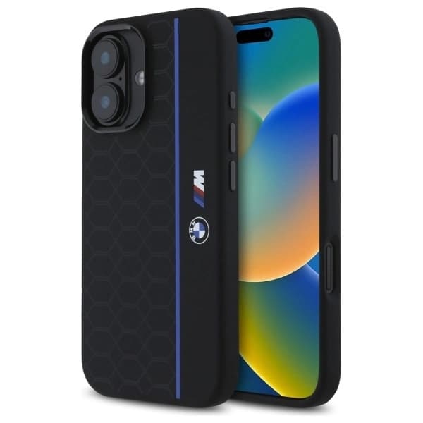 BMW iPhone 16 Mobilskal MagSafe Silikon Hexagon Blå Line