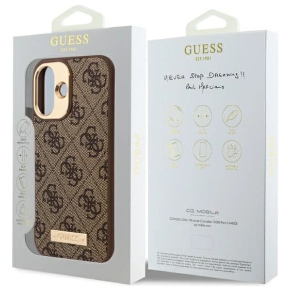Guess iPhone 16 Mobilskal MagSafe 4G Logo Plate - Brun