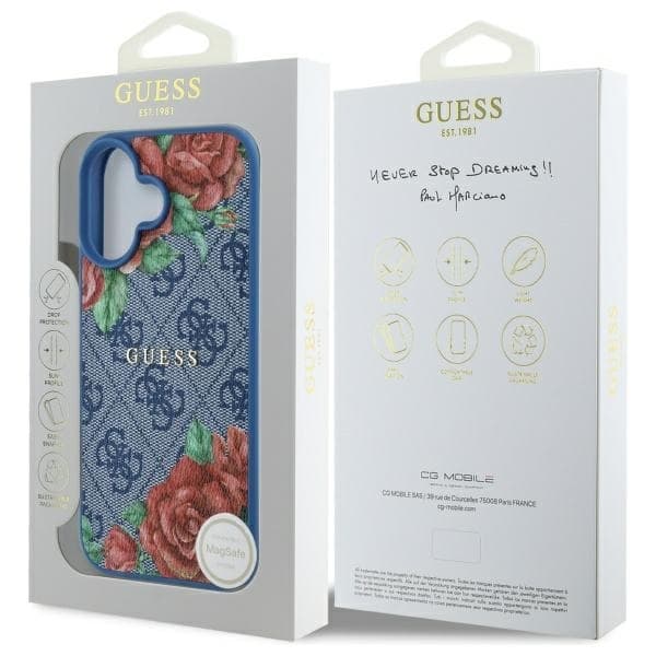 Guess iPhone 16 Mobilskal MagSafe 4G Flowers Print - Blå